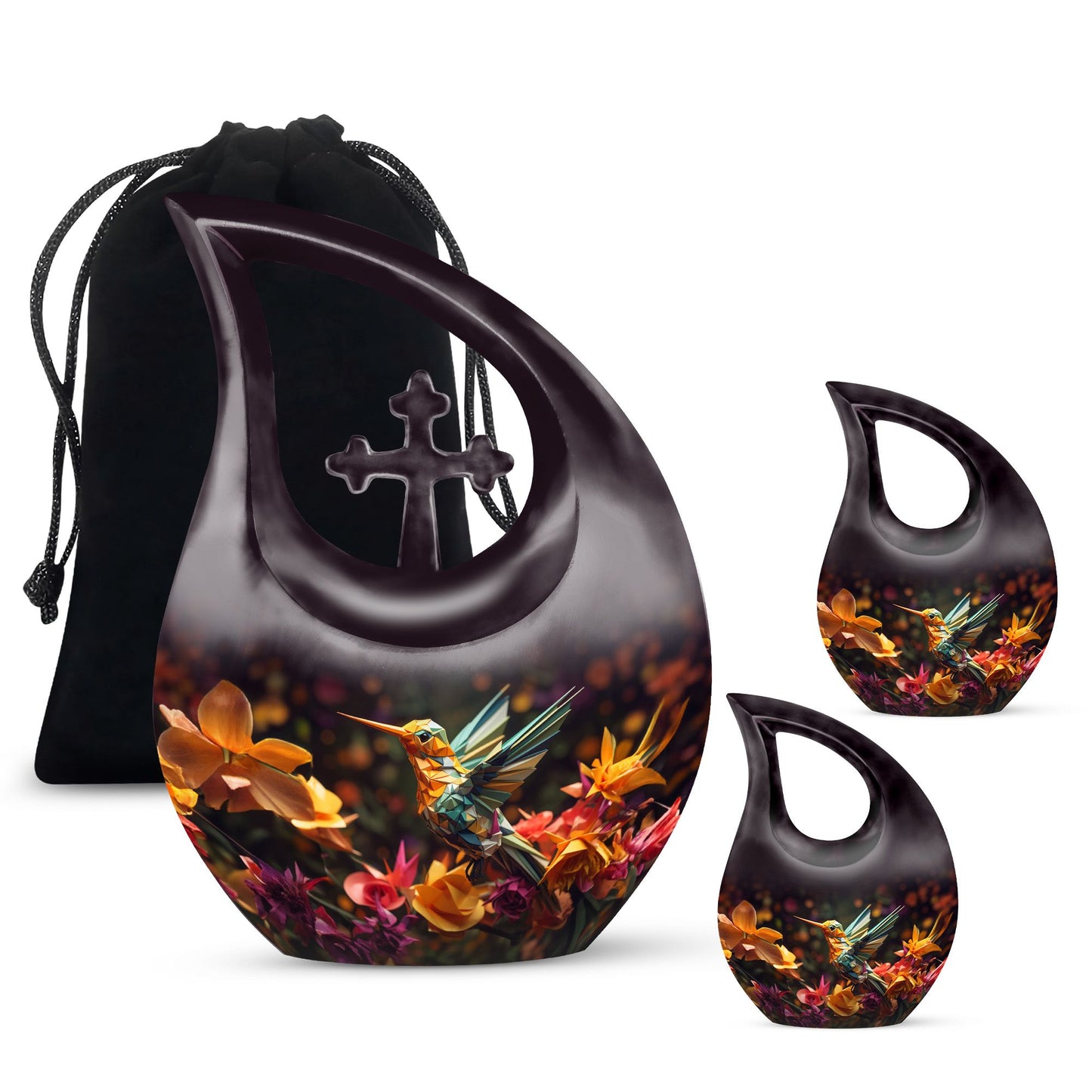 10 Inch Cross Drop Design Humming Bird Urn