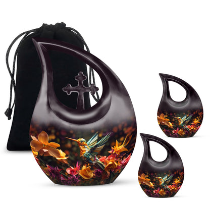 10 Inch Cross Drop Design Humming Bird Urn
