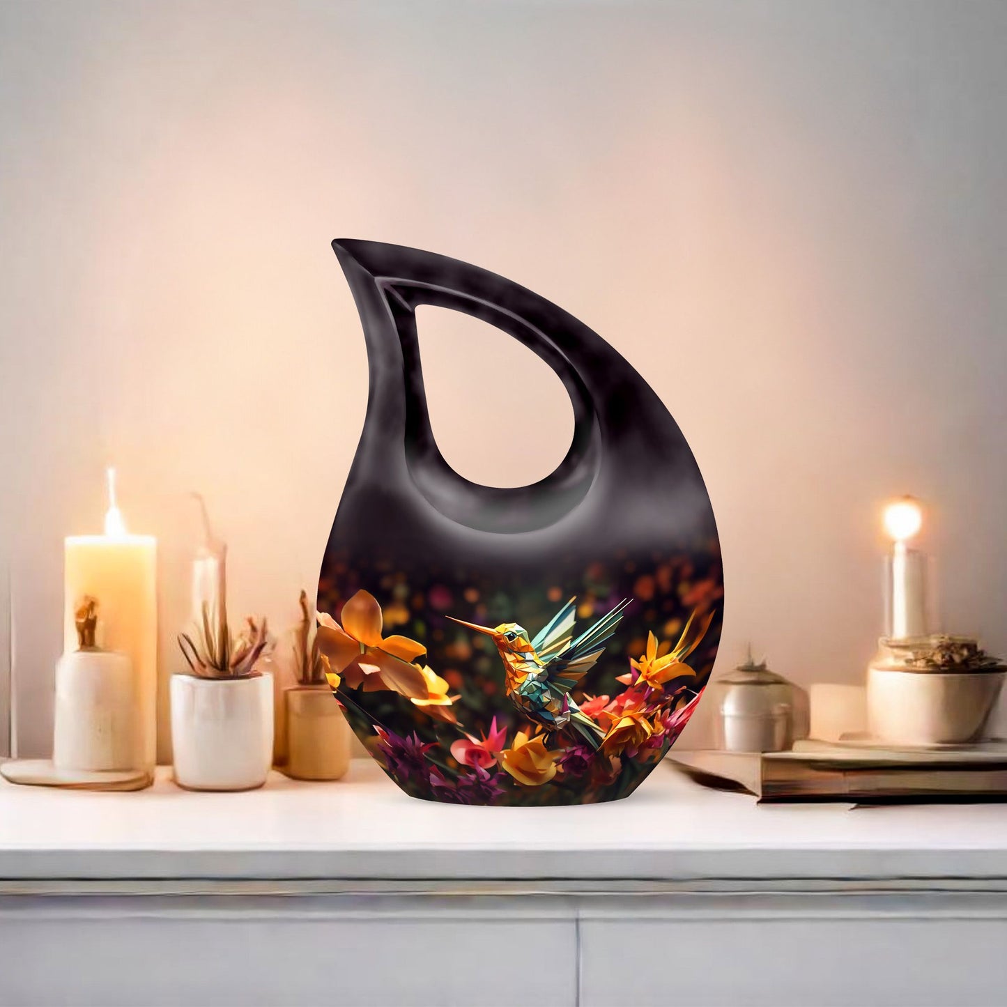 10 Inch Cross Drop Design Humming Bird Urn
