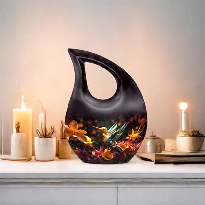 10 Inch Cross Drop Design Humming Bird Urn