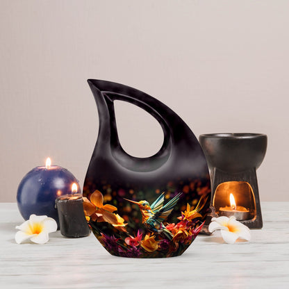 10 Inch Cross Drop Design Humming Bird Urn
