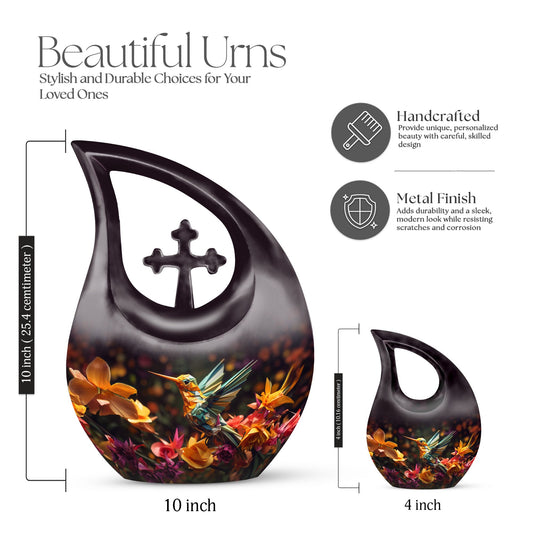 10 Inch Cross Drop Design Humming Bird Urn
