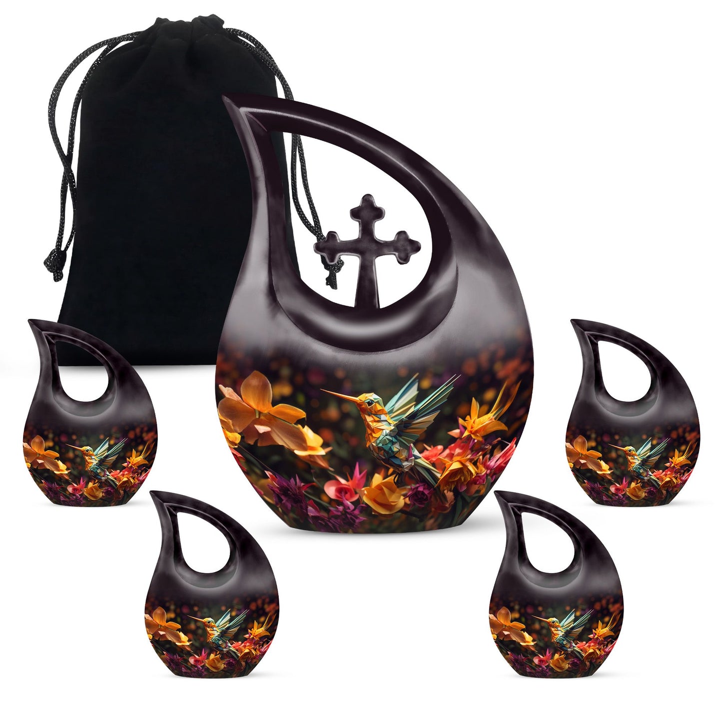 10 Inch Cross Drop Design Humming Bird Urn