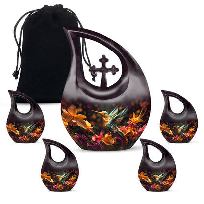 10 Inch Cross Drop Design Humming Bird Urn