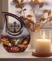 10 Inch Cross Drop Design Humming Bird Urn
