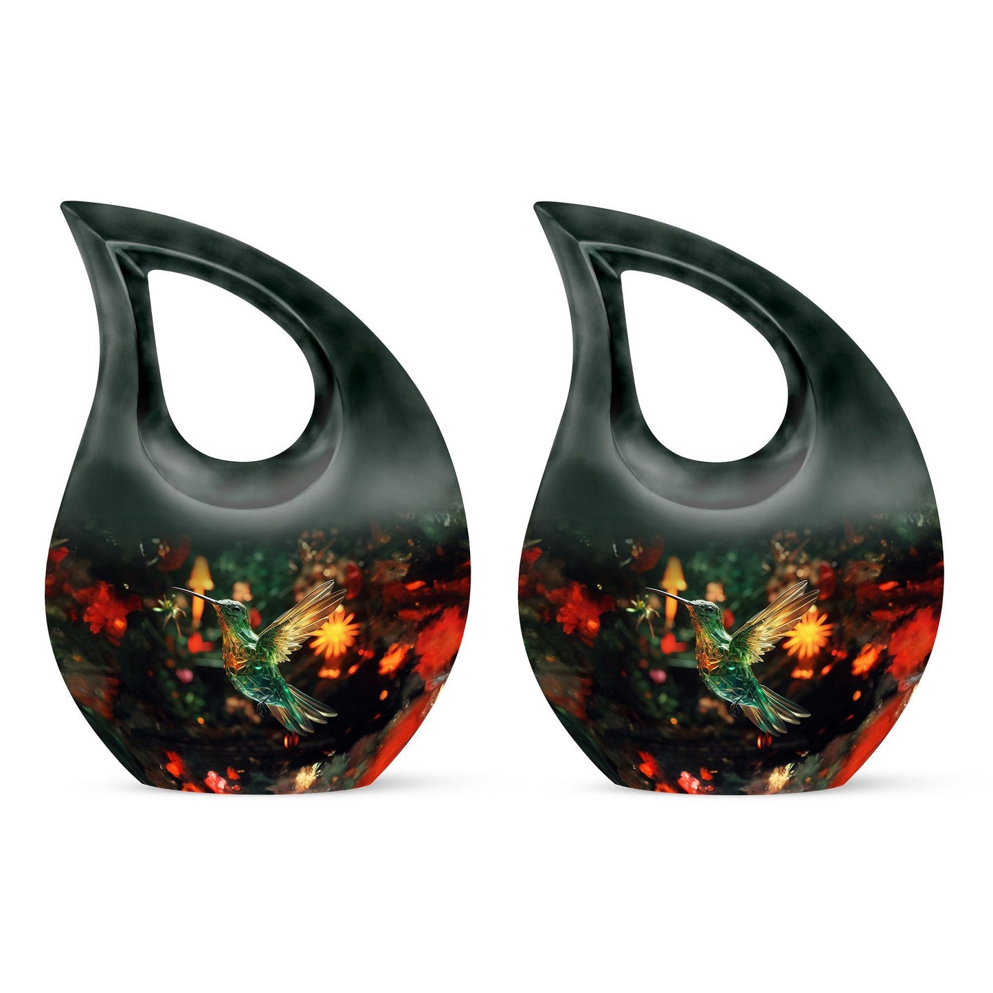 Hummingbird-themed 10 Inch Cross Drop Cremation Urn