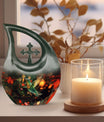 Hummingbird-themed 10 Inch Cross Drop Cremation Urn