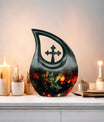 Hummingbird-themed 10 Inch Cross Drop Cremation Urn