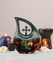 Hummingbird-themed 10 Inch Cross Drop Cremation Urn