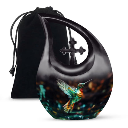 Hummingbird themed,10-inch aluminium memorial cremation urn 
