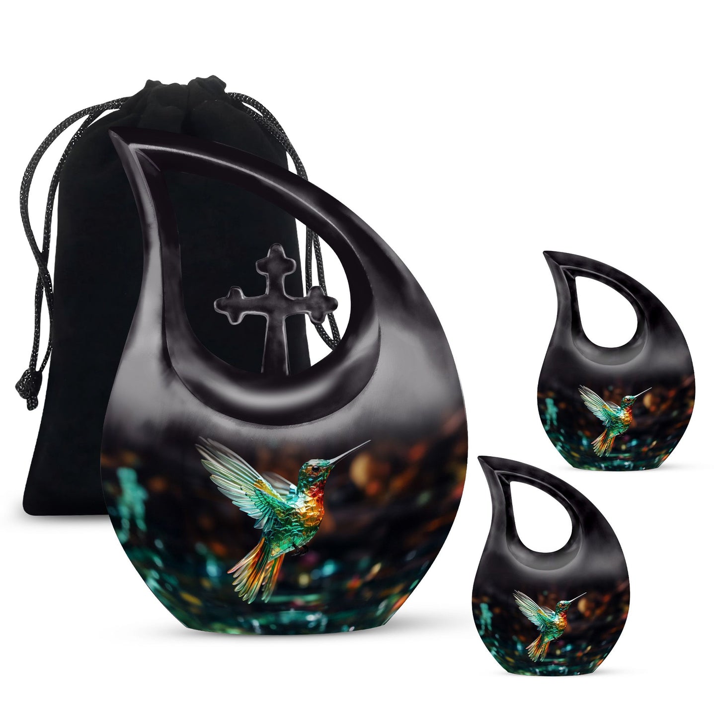 Hummingbird themed,10-inch aluminium memorial cremation urn 