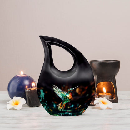 Hummingbird themed,10-inch aluminium memorial cremation urn 