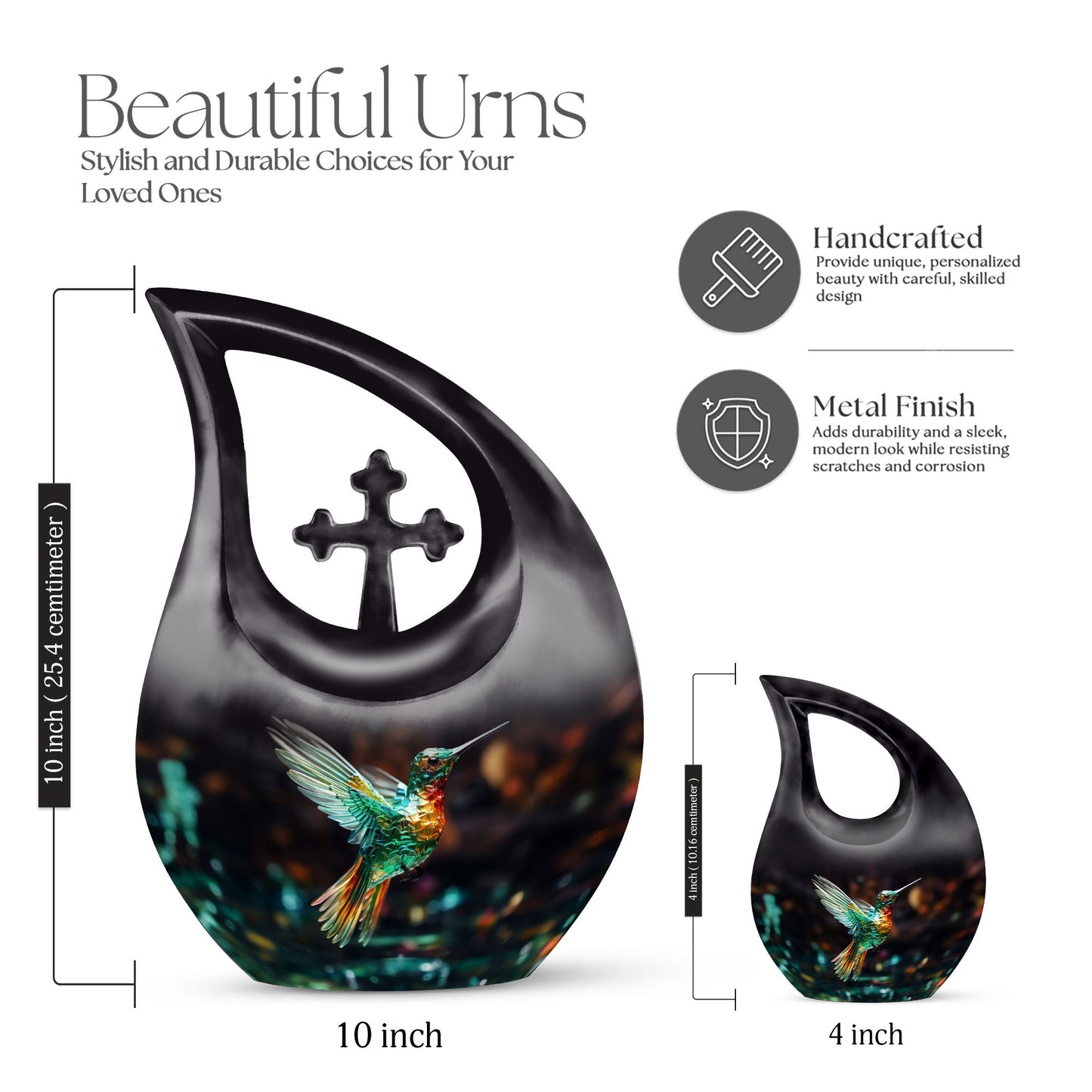 Hummingbird themed,10-inch aluminium memorial cremation urn 