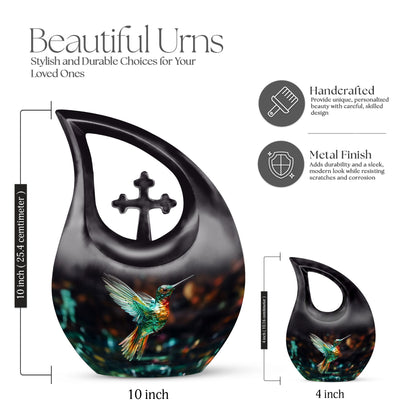 Hummingbird themed,10-inch aluminium memorial cremation urn 