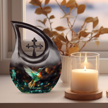Hummingbird themed,10-inch aluminium memorial cremation urn 