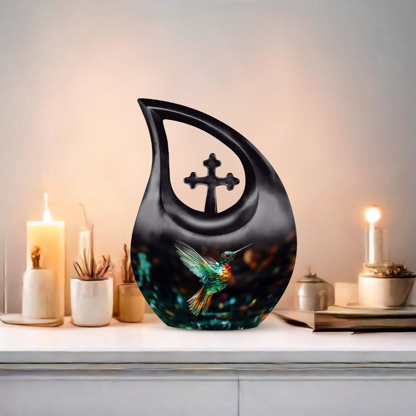 Hummingbird themed,10-inch aluminium memorial cremation urn 