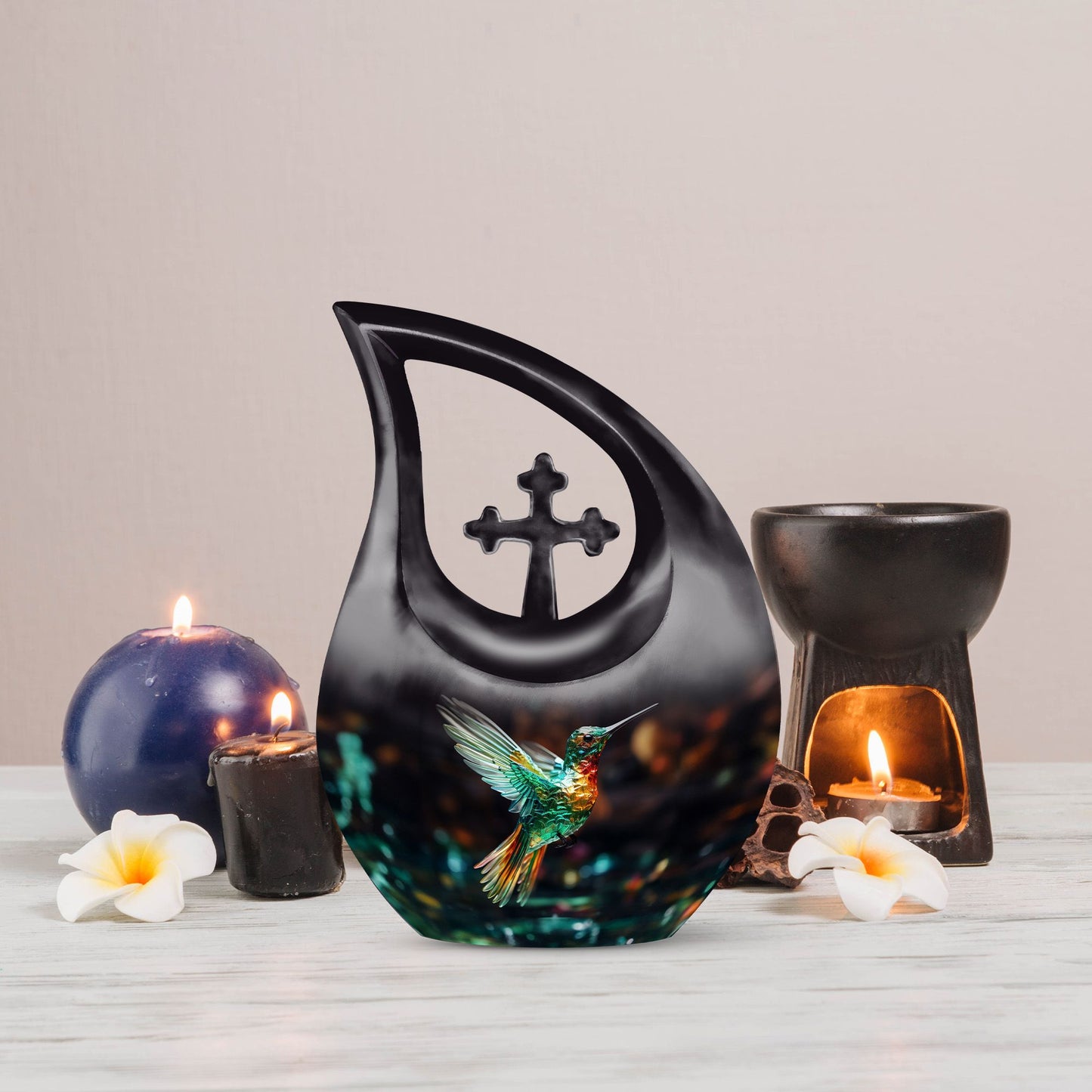 Hummingbird themed,10-inch aluminium memorial cremation urn 