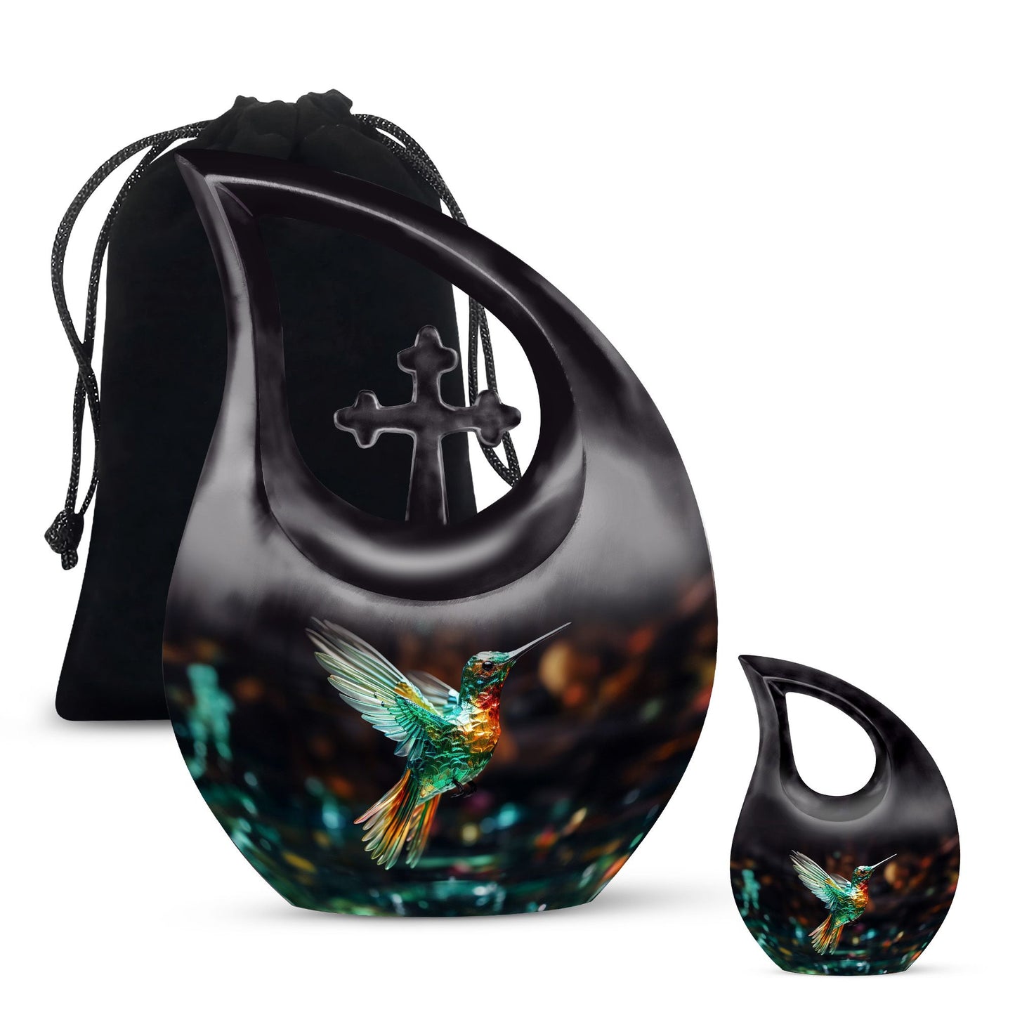 Hummingbird themed,10-inch aluminium memorial cremation urn 