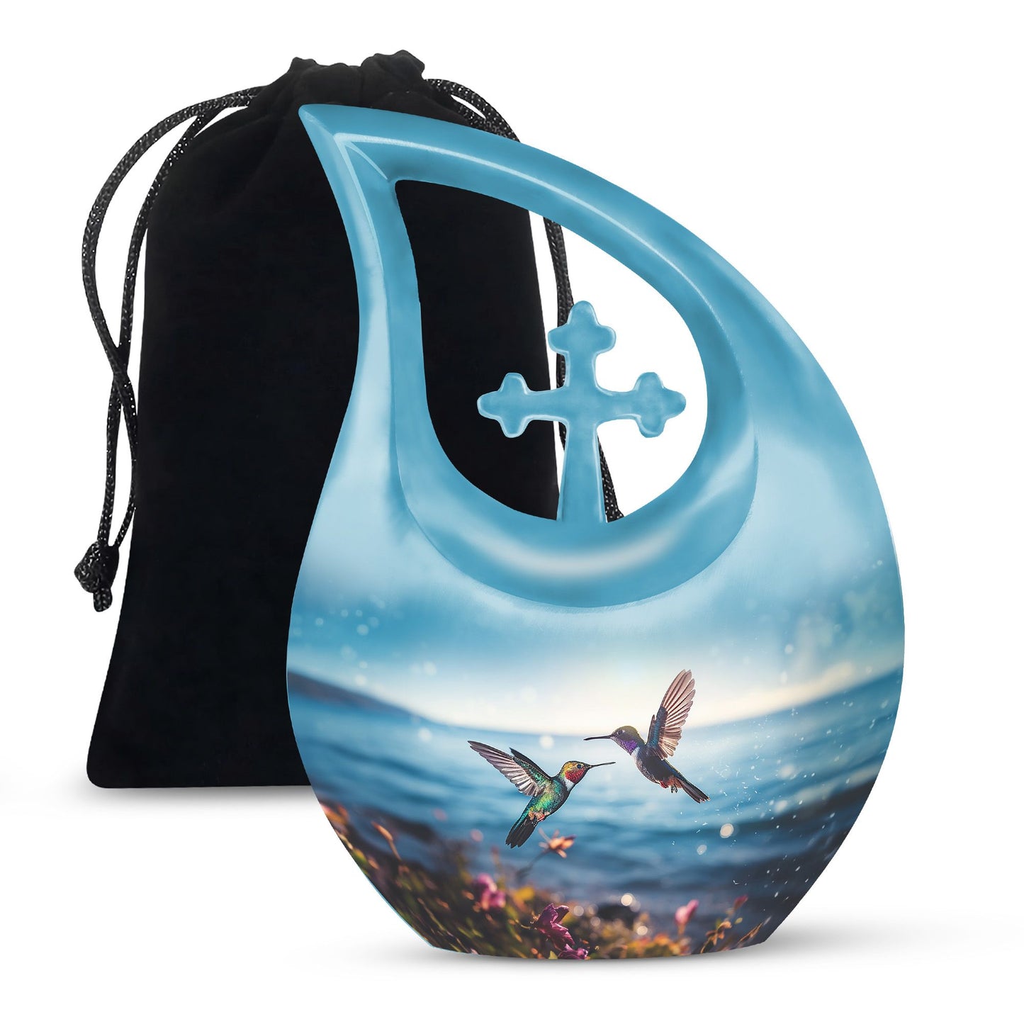 10 inch aluminium Cross Drop design Humming Bird Urn 