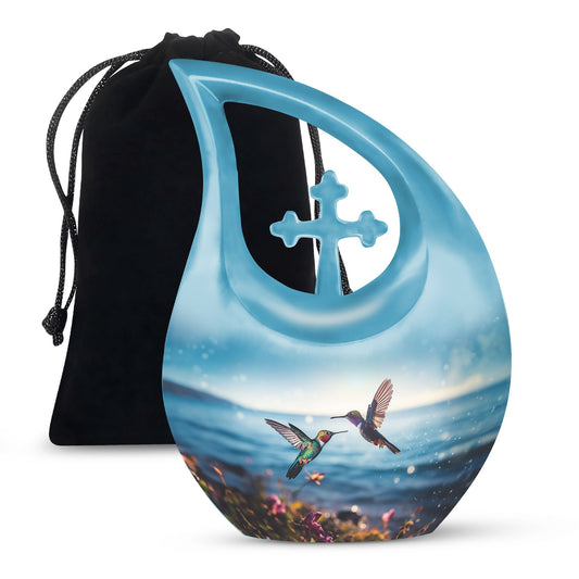 10 inch aluminium Cross Drop design Humming Bird Urn 