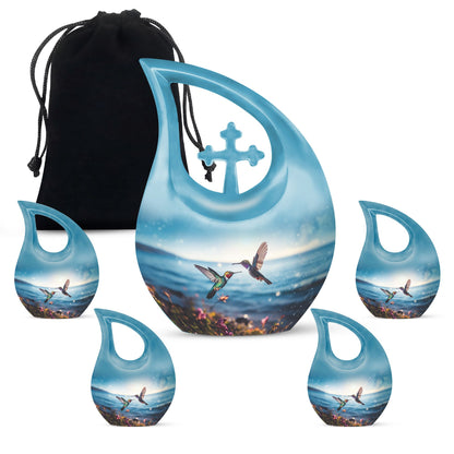 10 inch aluminium Cross Drop design Humming Bird Urn 