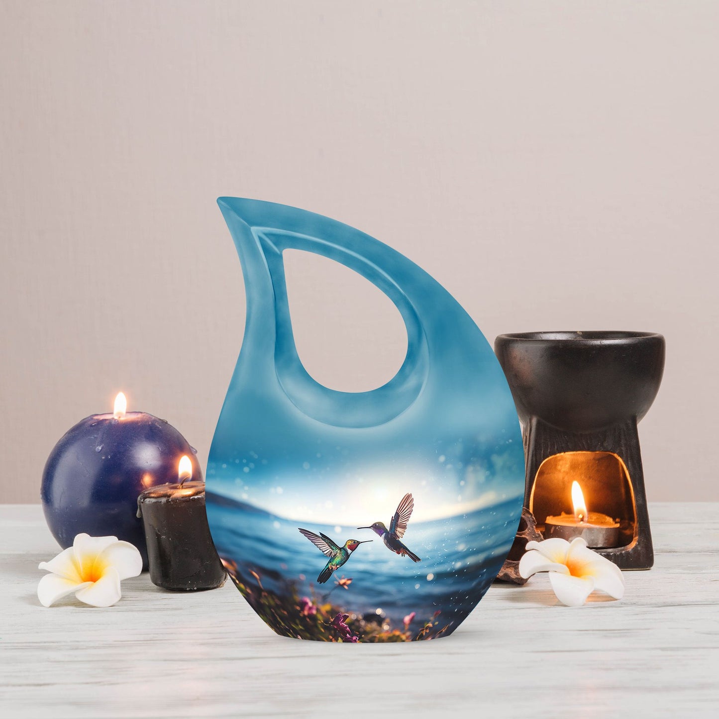 10 inch aluminium Cross Drop design Humming Bird Urn 