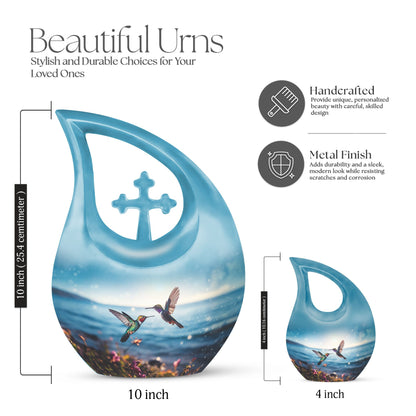 10 inch aluminium Cross Drop design Humming Bird Urn 
