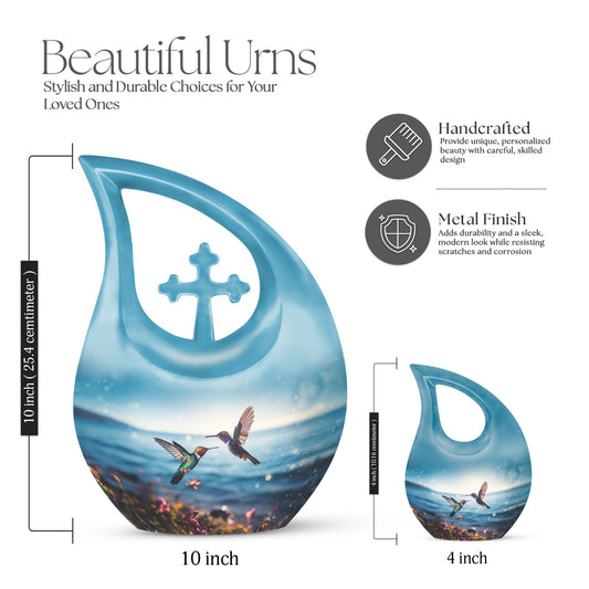 10 inch aluminium Cross Drop design Humming Bird Urn 