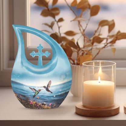 10 inch aluminium Cross Drop design Humming Bird Urn 