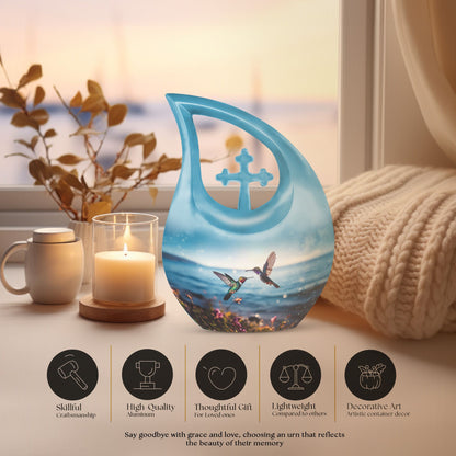 10 inch aluminium Cross Drop design Humming Bird Urn 
