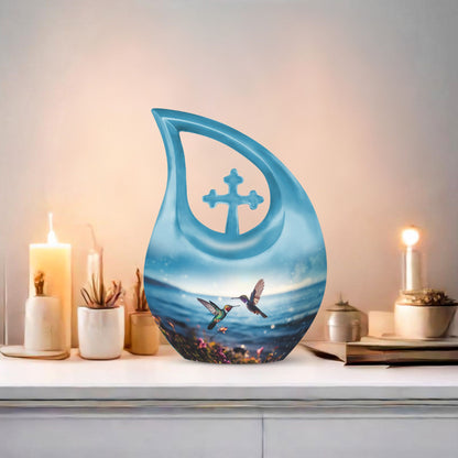 10 inch aluminium Cross Drop design Humming Bird Urn 