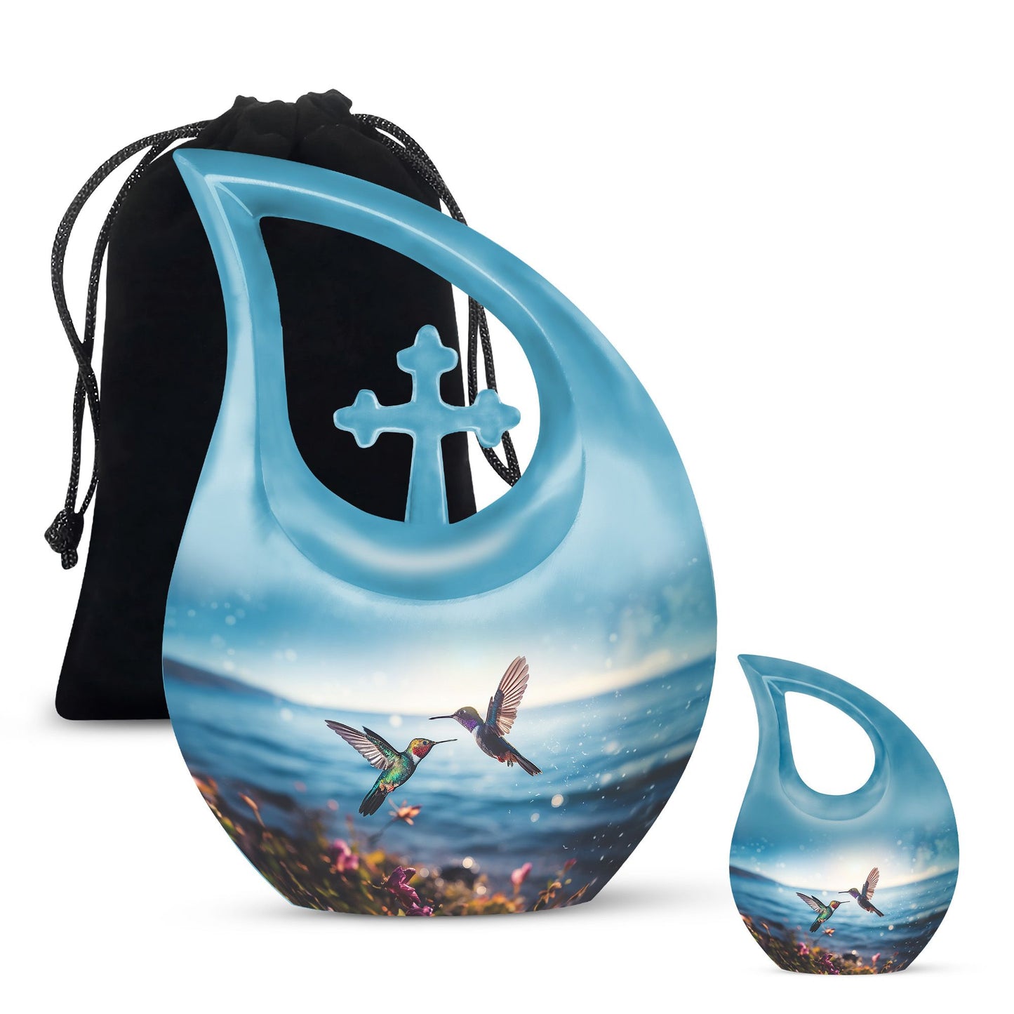 10 inch aluminium Cross Drop design Humming Bird Urn 