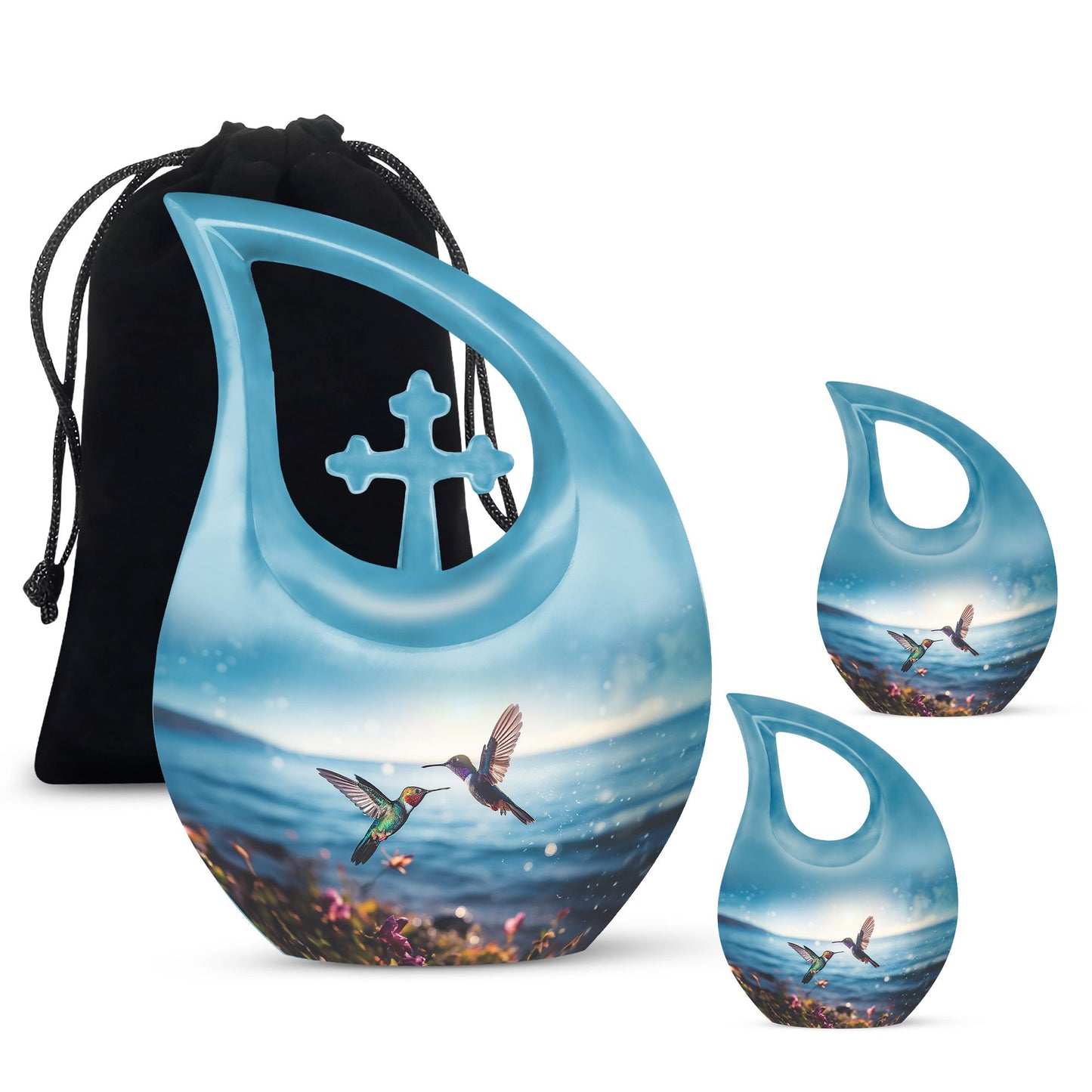 10 inch aluminium Cross Drop design Humming Bird Urn 