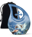 10-inch Blue Hummingbird Cross Drop urn, 