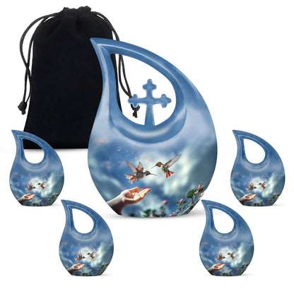 10-inch Blue Hummingbird Cross Drop urn, 