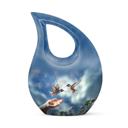 10-inch Blue Hummingbird Cross Drop urn, 