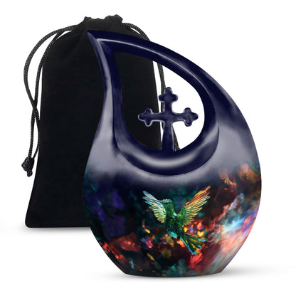 10-inch aluminum Cross Drop Humming Bird Urn, 