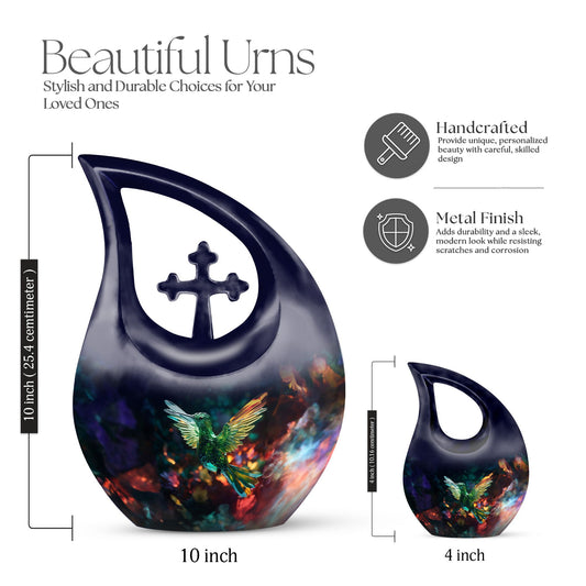 10-inch aluminum Cross Drop Humming Bird Urn, 