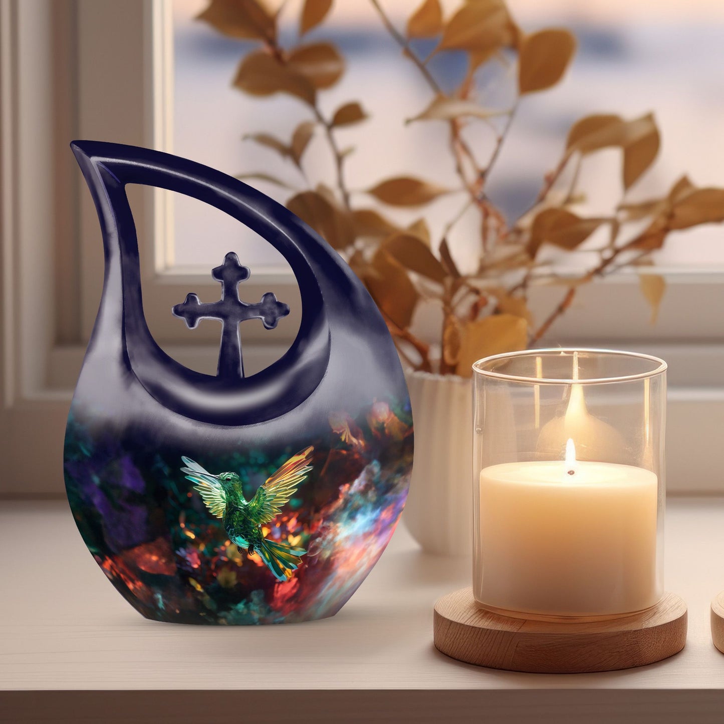 10-inch aluminum Cross Drop Humming Bird Urn, 