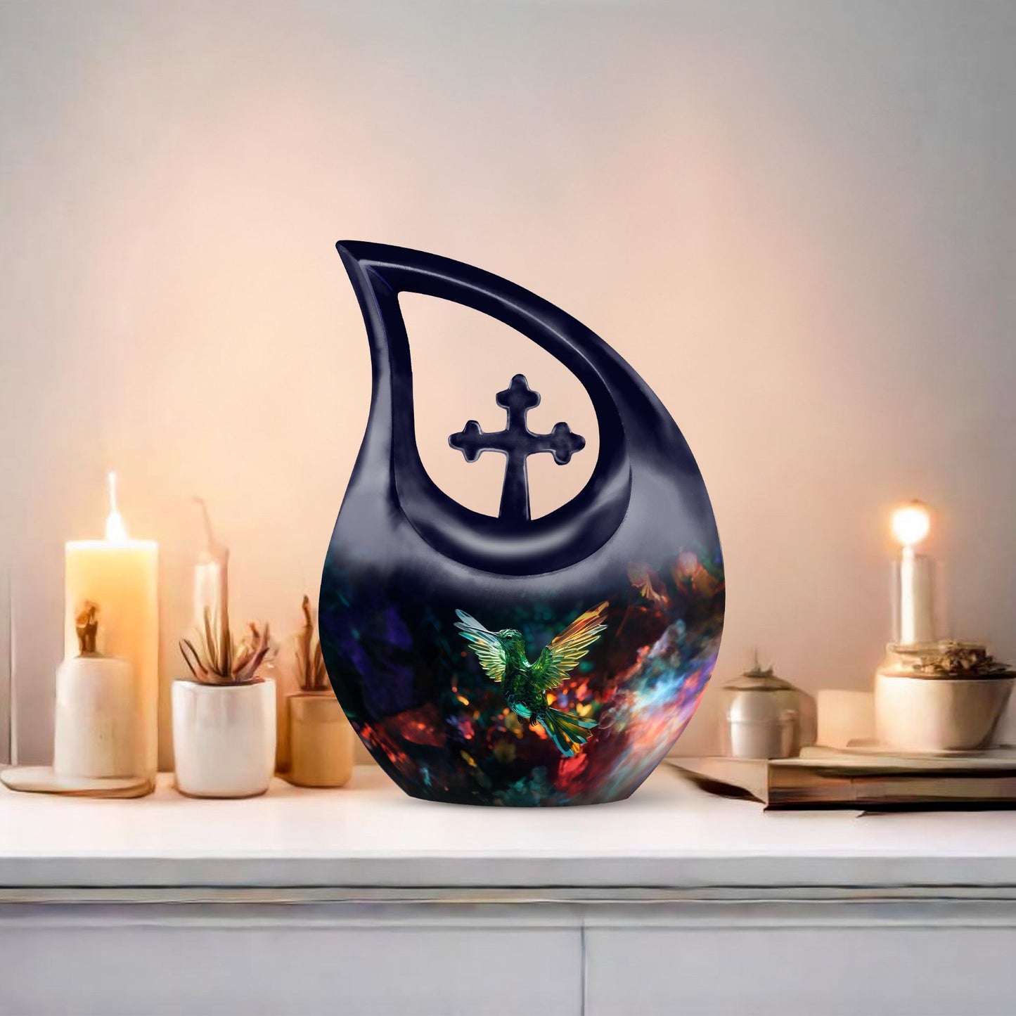 10-inch aluminum Cross Drop Humming Bird Urn, 
