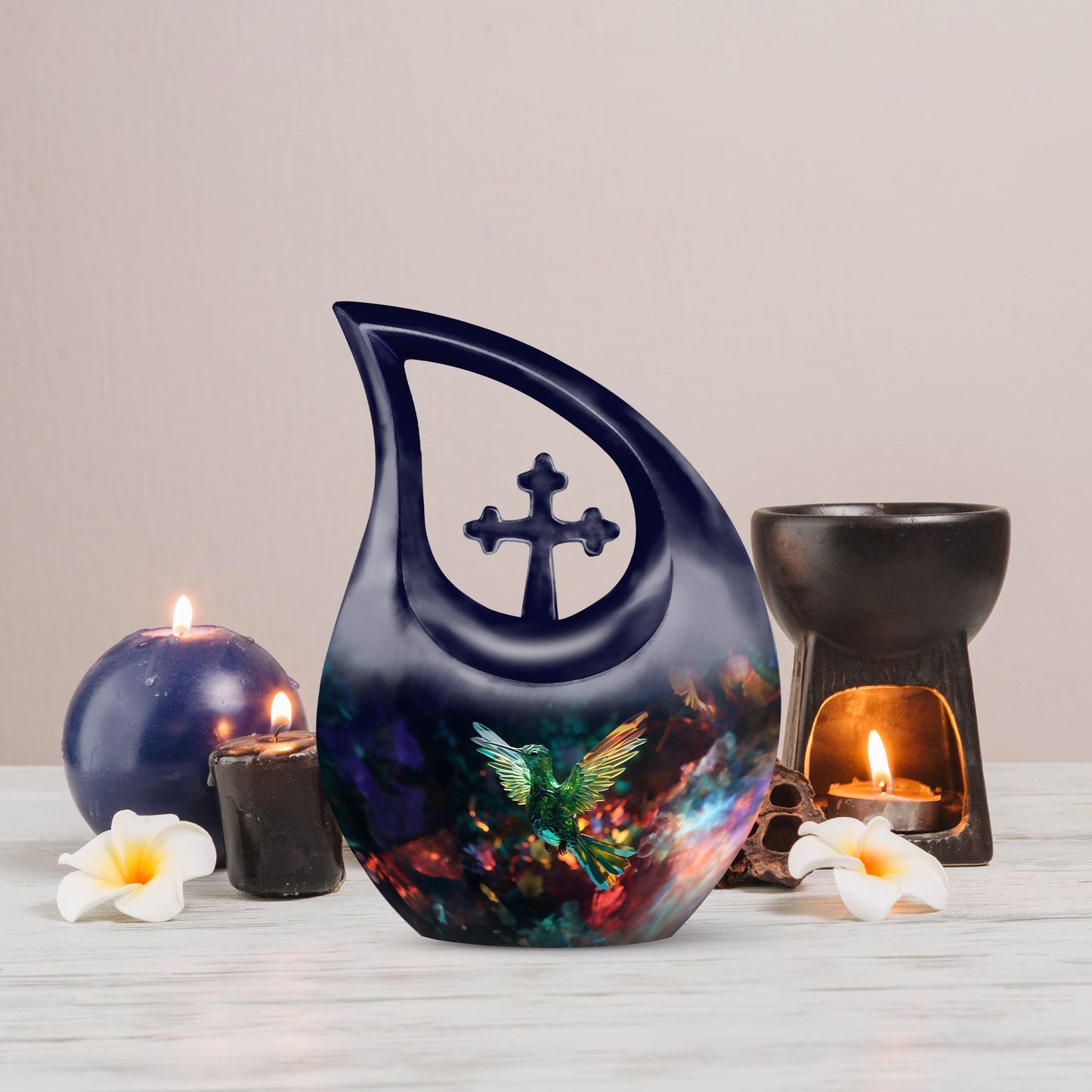 10-inch aluminum Cross Drop Humming Bird Urn, 