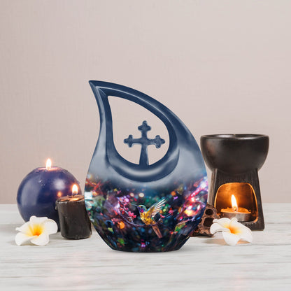 10-inch wooden hummingbird urn 