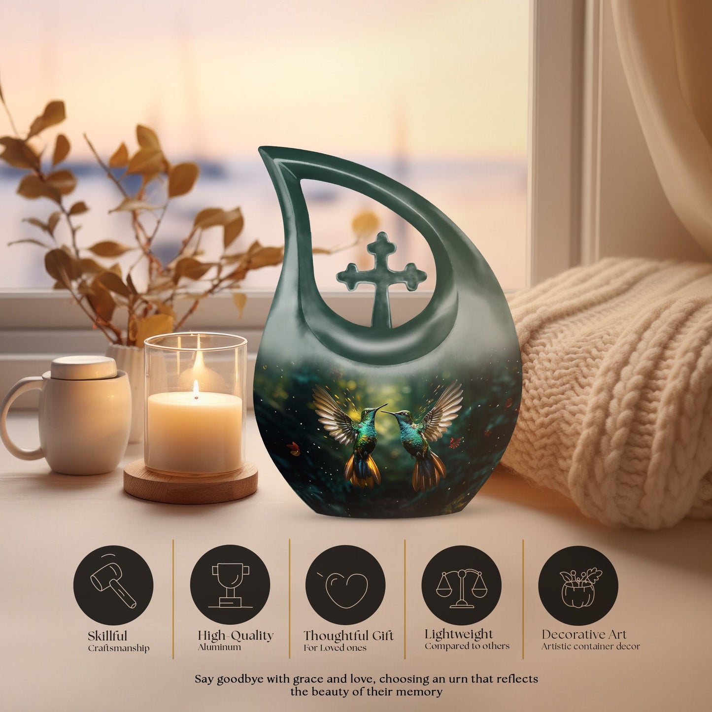 10 Inch Blue Humming Bird Memorial Urn 