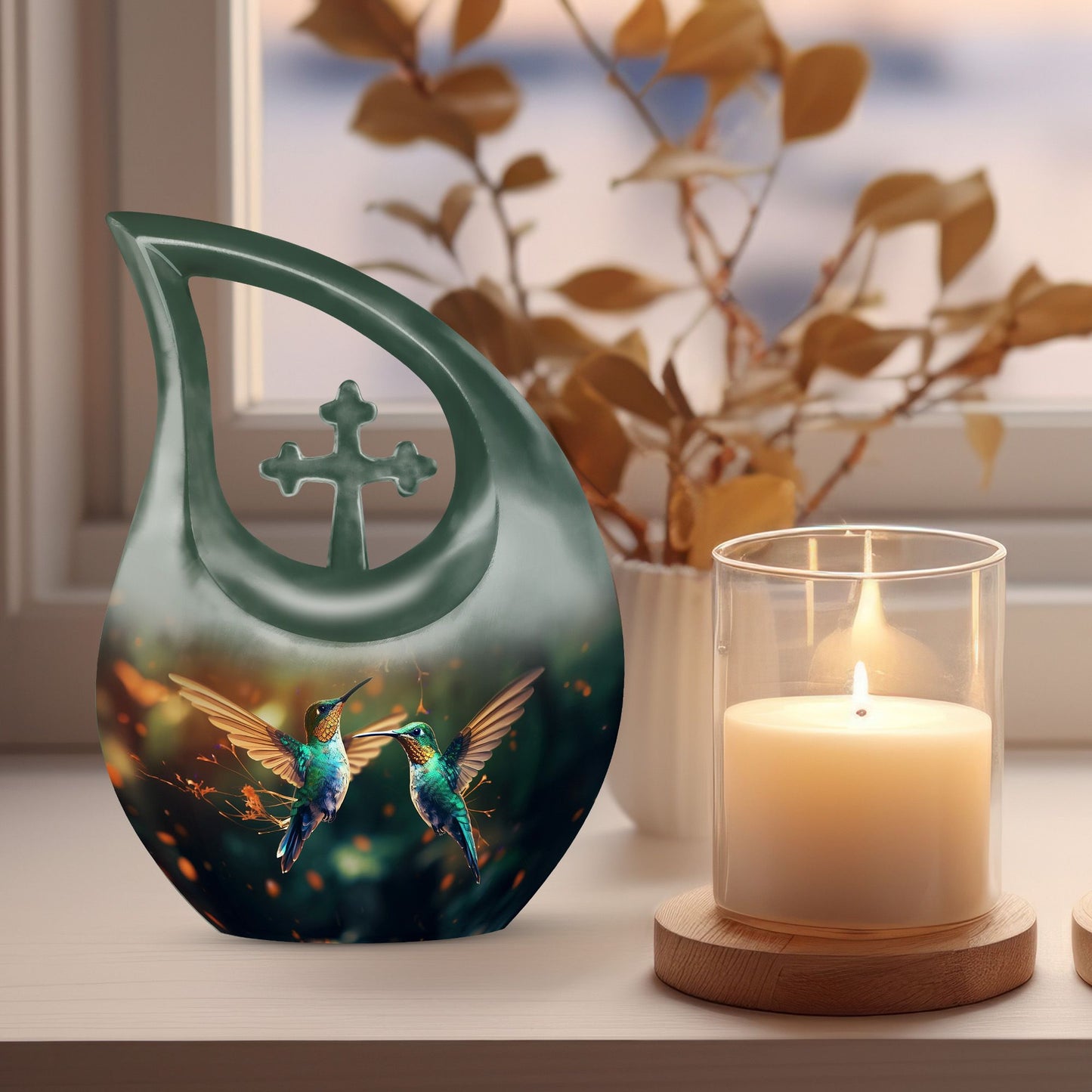 10-inch Humming Bird-patterned Memorial Urn 