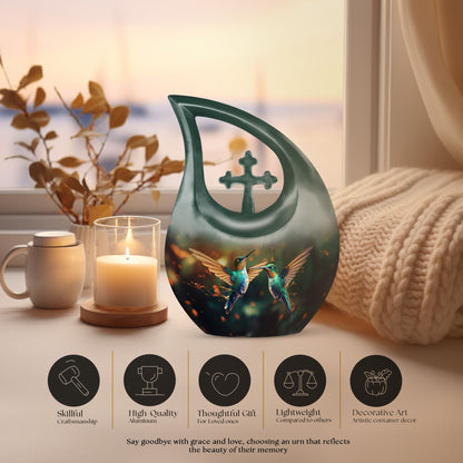 10-inch Humming Bird-patterned Memorial Urn 