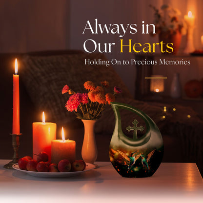 10-inch Humming Bird-patterned Memorial Urn 