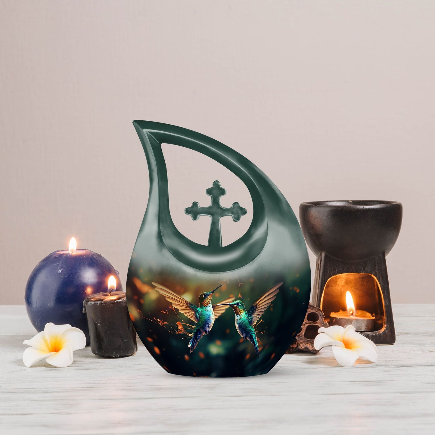 10-inch Humming Bird-patterned Memorial Urn 