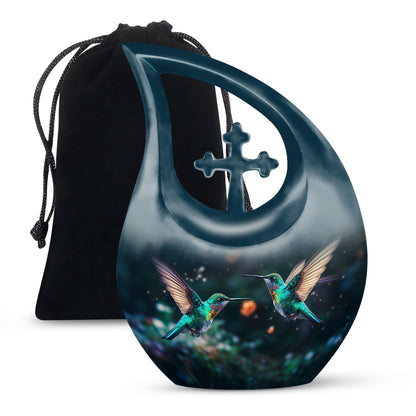 10-Inch Hummingbird theme Cross Drop cremation urn, 
