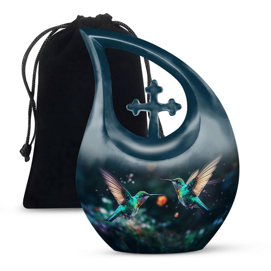 10-Inch Hummingbird theme Cross Drop cremation urn, 
