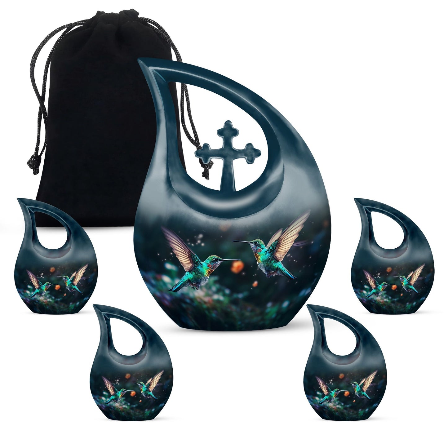 10-Inch Hummingbird theme Cross Drop cremation urn, 